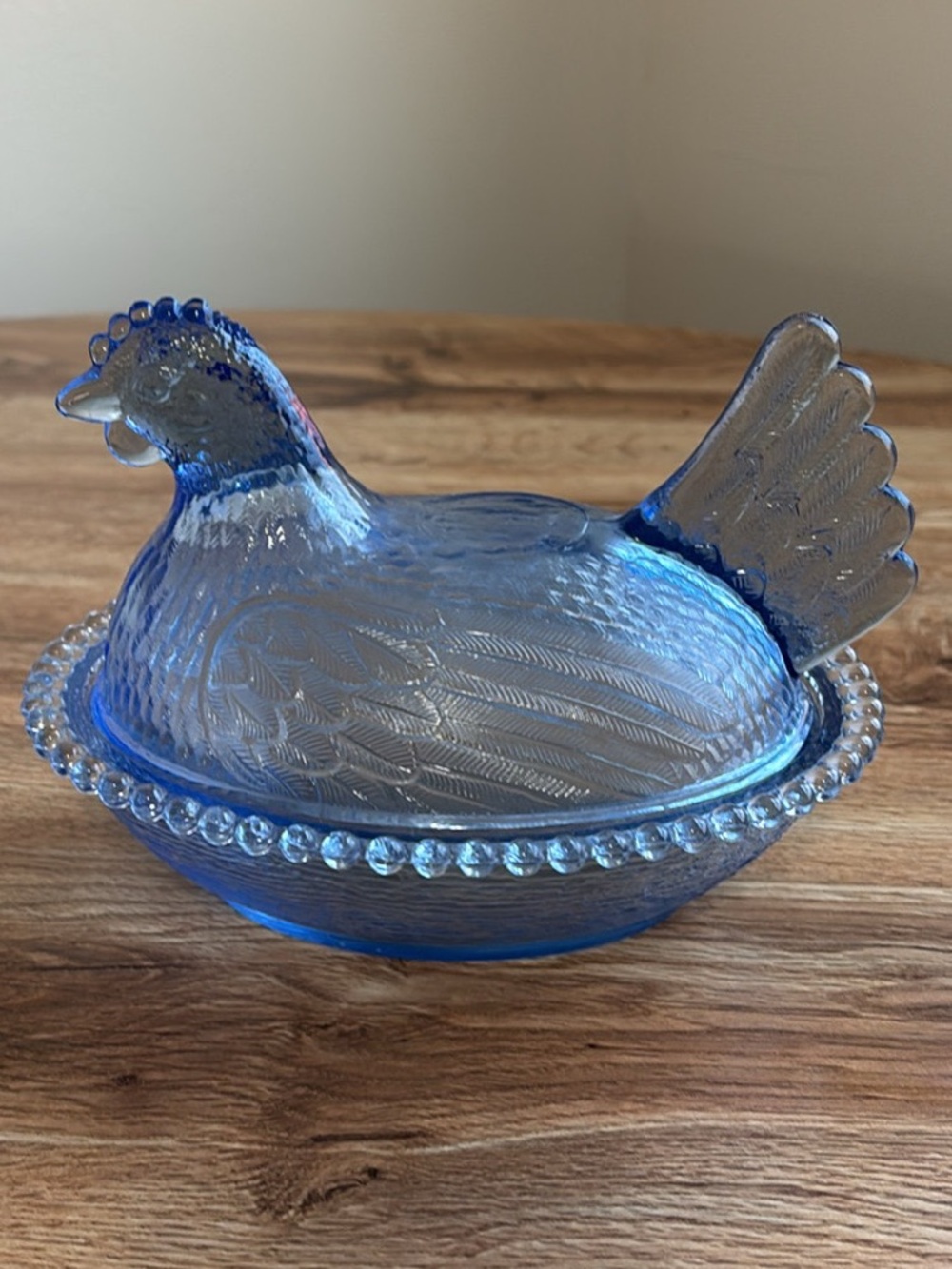 Vintage Indiana Glass Cornflower Blue Hen On Nest Chicken Glass Candy Dish 7in